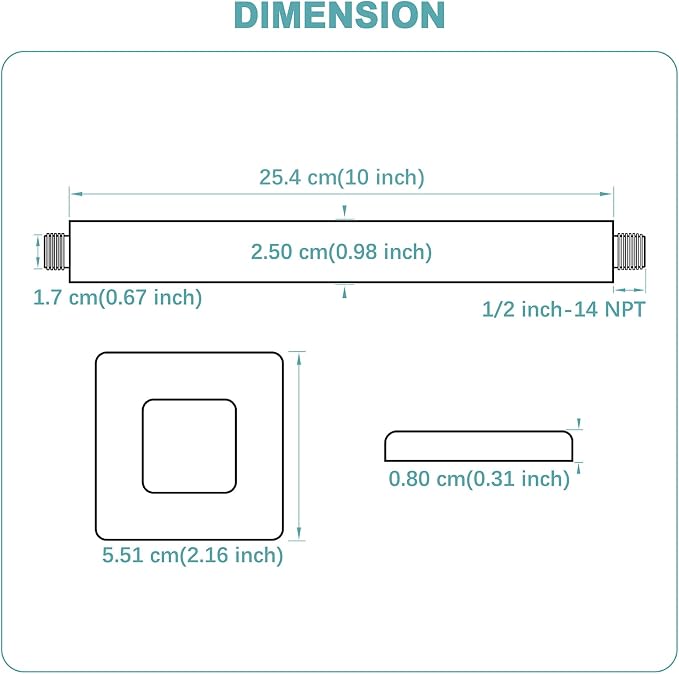 BESTILL 10 Inch Matte Black Ceiling Mount Shower Arm and Flange, Square Rain - Image 2