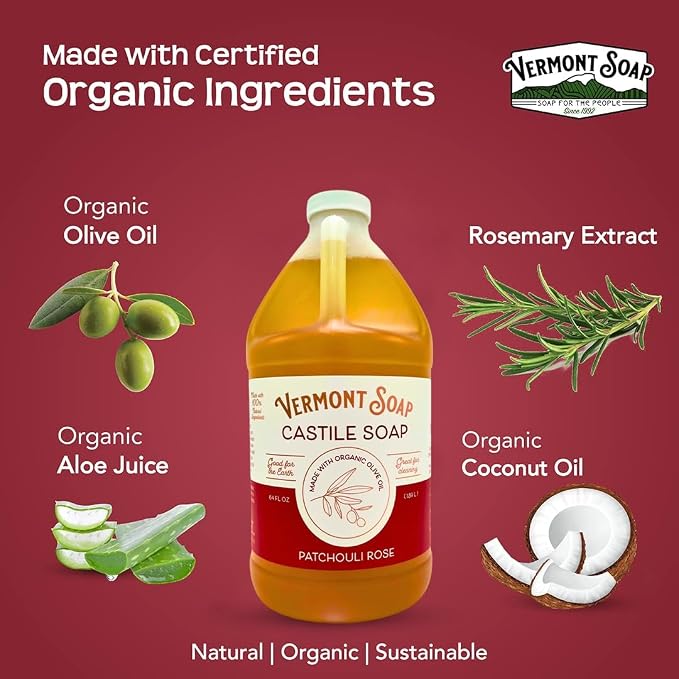 Vermont Castile Soap Patchouli Rose, Gentle Liquid Soap - Image 5