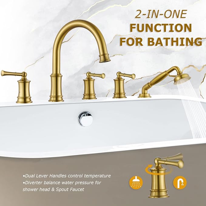 Roman Tub Faucet with Hand Shower, Antique Tub Shower Faucet Set with Valve - Image 2