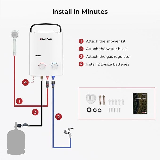 CAMPLUX Tankless Water Heater Outdoor, 1.32 GPM Portable Propane Camping Water - Image 7
