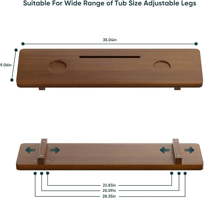 Premium 1.2IN Thickened African Solid Teak Bathtub Tray, 35” Waterproof Bath - Image 3