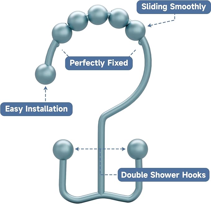 Titanker Shower Curtain Hooks Rings, Rust-Resistant Metal Double Glide Shower - Image 4
