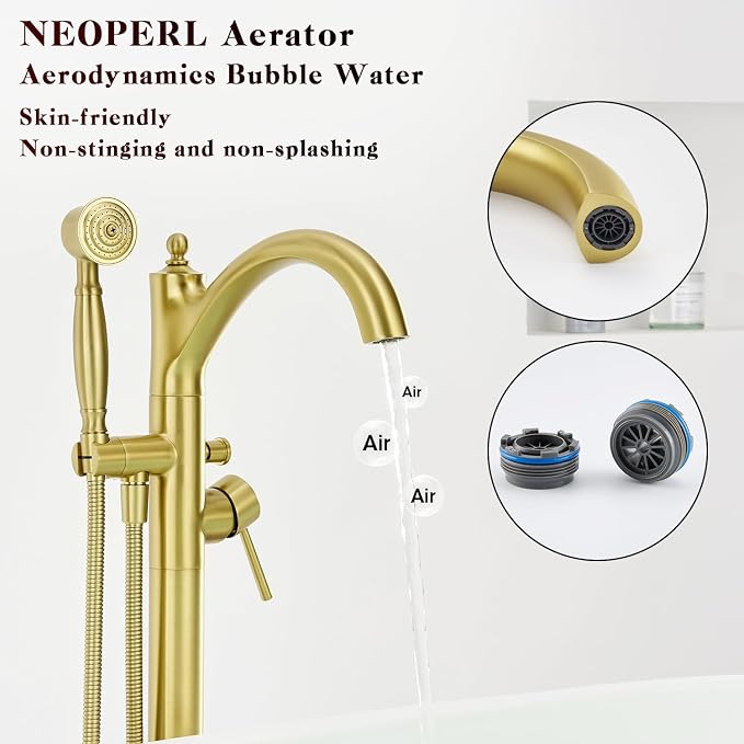 Free Standing Tub Faucet, High Flow Rate Brushed Light Gold Classic - Image 7