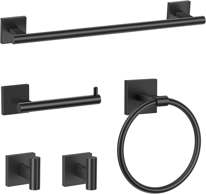 TURS Matte Black 5-Pieces Bathroom Hardware Set SUS304 Stainless Steel Towel by TURS