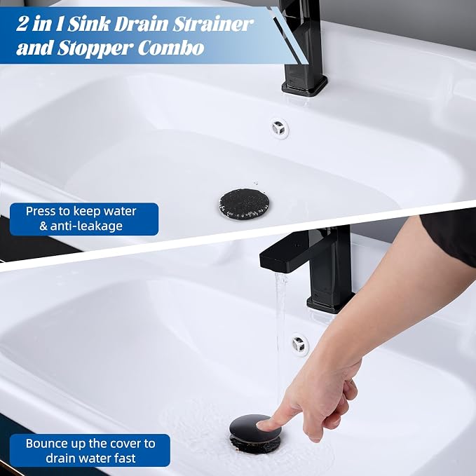 Hibbent All Metal 2 in 1 Bathroom Sink Stopper, Universal Pop Up Drain Strainer - Image 3