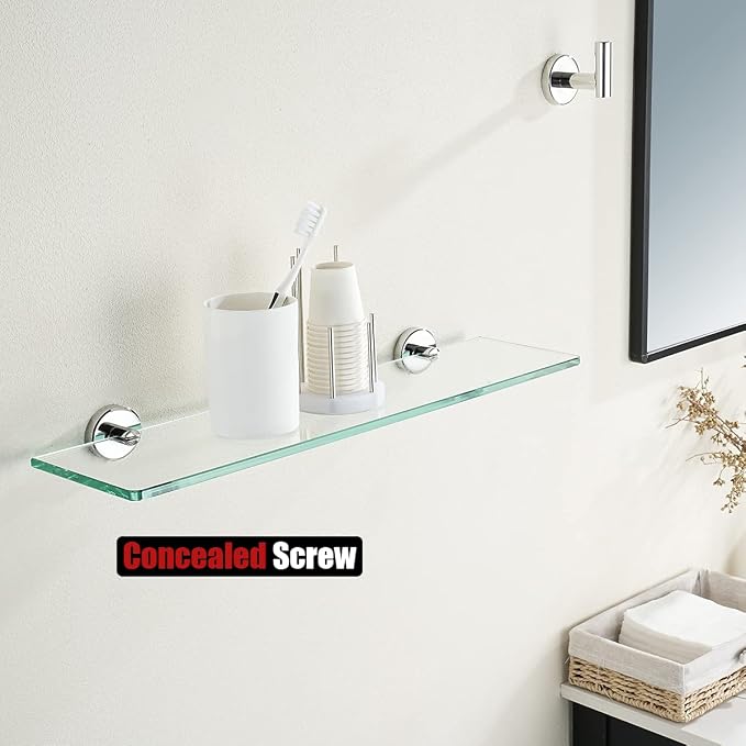 JQK Bathroom Glass Shelf Chrome, Tempered Glass Shower Storage 20 by 5 inches - Image 5