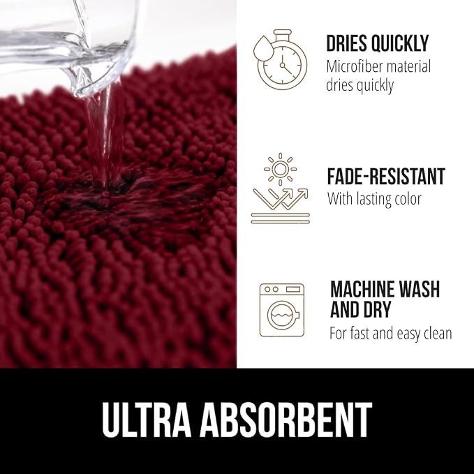 GORILLA GRIP Plush Absorbent Shaggy Chenille Bath Rug Mat - Image 5