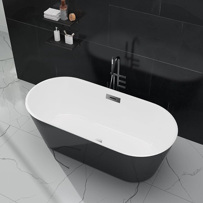 Freestanding Bathtubs 67 Inch Acrylic Freestanding Bathtub – Black & White Free - Image 6