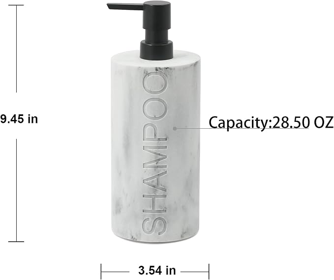 Resin White Marbled Shampoo Engraved Bottle Refillable Pump Dispenser, Durable - Image 4