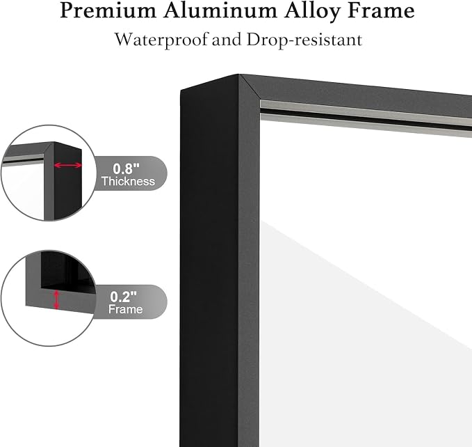 28x28 Inch Black Bathroom Mirror, Copper-Free Aluminum Alloy Frame Vanity Mirror - Image 4