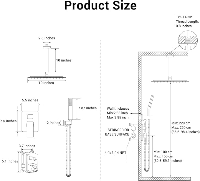 Ceiling Mount Shower Faucet Set Square Showerhead Bathroom Rainfall Shower - Image 7