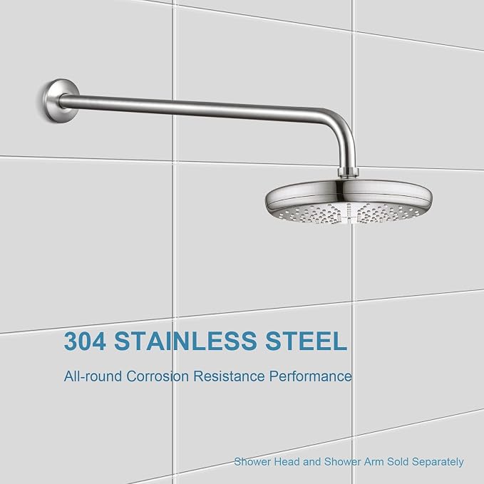 OFFO Shower Arm with Flange, 24 in Brushed Nickel Wall Mount Replacement Angle - Image 3