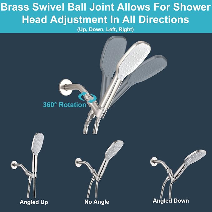 Shower Head Holder All Metal Adjustable Handheld Shower Arm Mount, 1/2" Shower - Image 2