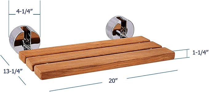 HomeAesthetics 20" Teak Wood Folding Wall Mounted Shower Seat Bench, Medical - Image 5