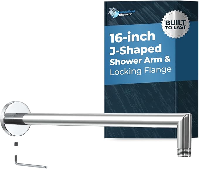 HammerHead Showers® Solid Metal 16 Inch Extended Shower Arm and Flange by HammerHeadShowers
