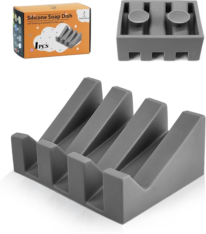 Silicone Soap Dish with Drain, Upgrade Double Suction Cups at The Bottom by AIXIAOYA