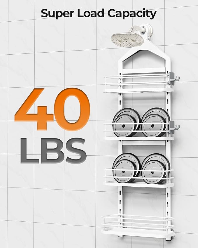 ODesign 4 Tier Height-Adjustable Shower Caddy Hanging Anti-Swing-Over The - Image 7