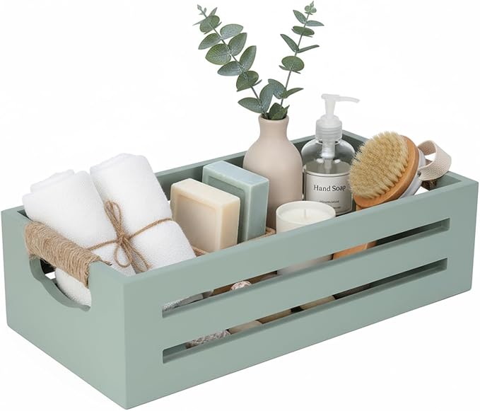 Toilet Paper Storage Box with Handles, Wooden Wicker Toilet Tank Basket by Unknown