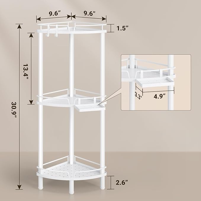 ELYKEN Corner Shower Caddy Standing, 3 Tier Rustproof Metal Shower Organizer - Image 2