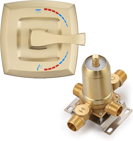 Brushed Gold Shower Mixer Valve 2 Way Diverter, Dual-Function Pressure Balance by FULAIWANG