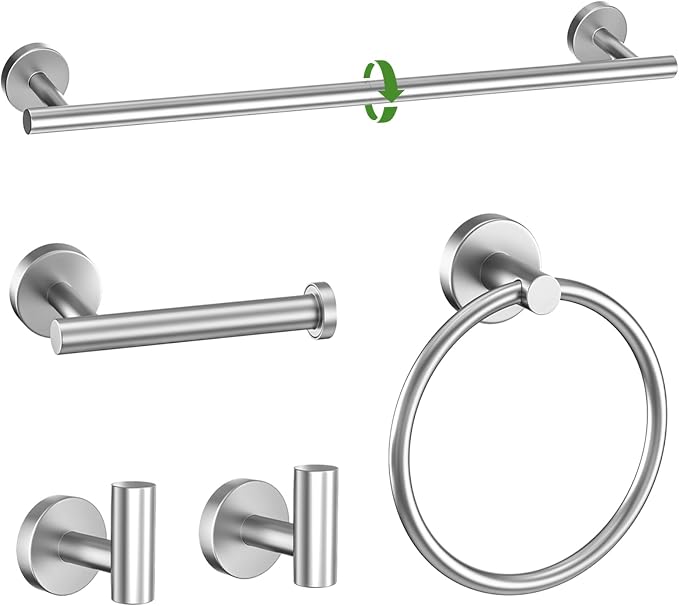 5-Piece Towel Bar Set Brushed Nickel Bathroom Hardware Set Include Towel Bar by Woekme