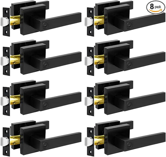 KAMOTA Privacy Door Levers, 8 Pack Matte Black Door Handles Bed and Bath Door by KAMOTA