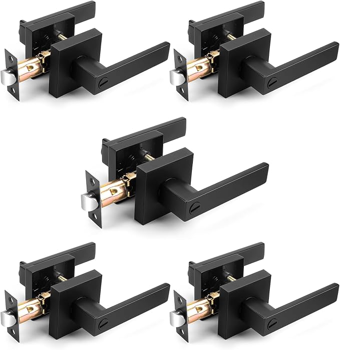 Probrico 5 Pack| Matte Black Square Privacy Door Levers Bed Bath Door Handles by Probrico
