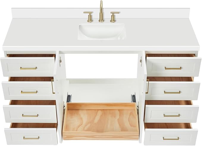 ARIEL Taylor 67" White Bathroom Vanity, 1.5" Edge Pure White Quartz Countertop - Image 4