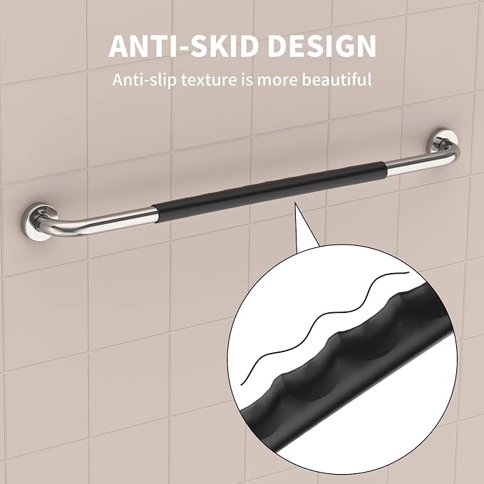 36 Inch Shower Grab Bar w/Anti Slip Rubber Grip, Munzong Stainless Steel - Image 6