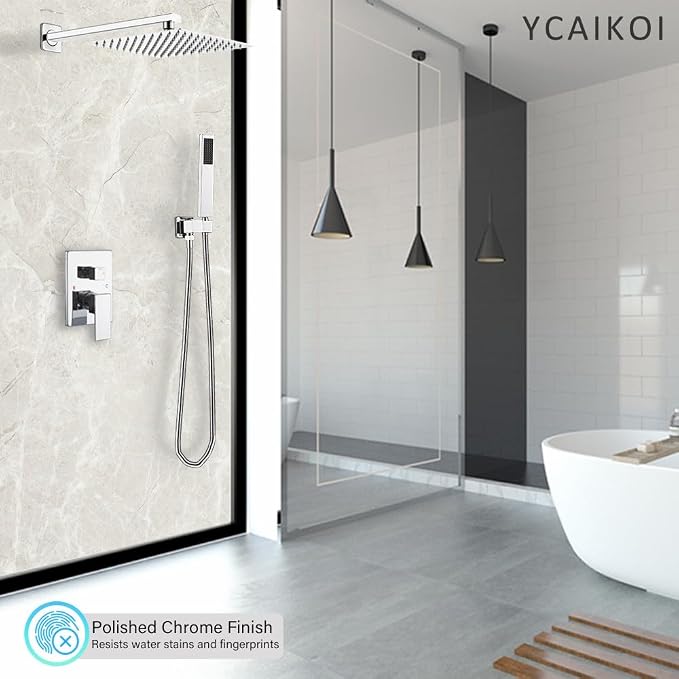 Chrome Shower System YCAIKOI Wall Mount Shower Faucet Set - Image 2