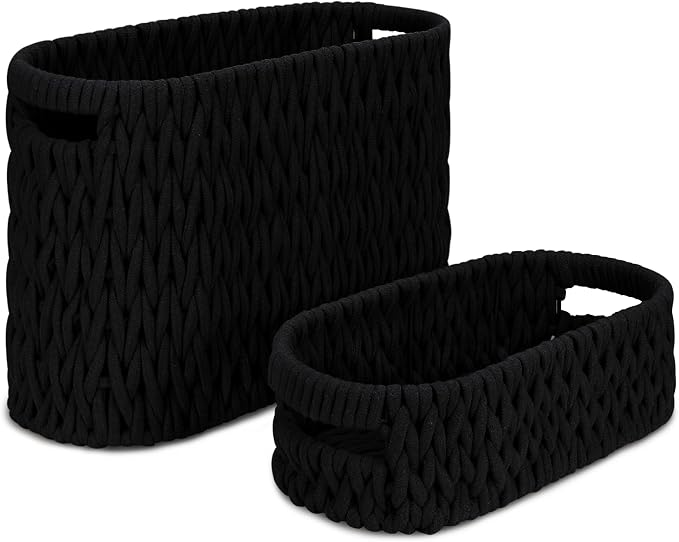 Boho Toilet Paper Storage Baskets, Cotton Rope Woven Bathroom Basket Set of 2 by Welcometobuy