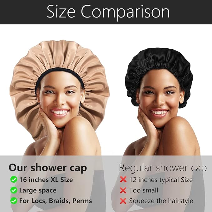 Auban Extra Large Shower Cap for Braids, Double-Layer Waterproof Reusable Satin - Image 4