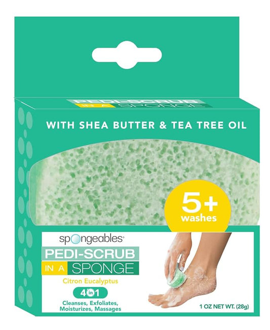 Spongeables Pedi Scrub Foot Exfoliating 5+ Wash Travel Sponge, Citron Eucalyptus by Spongeables