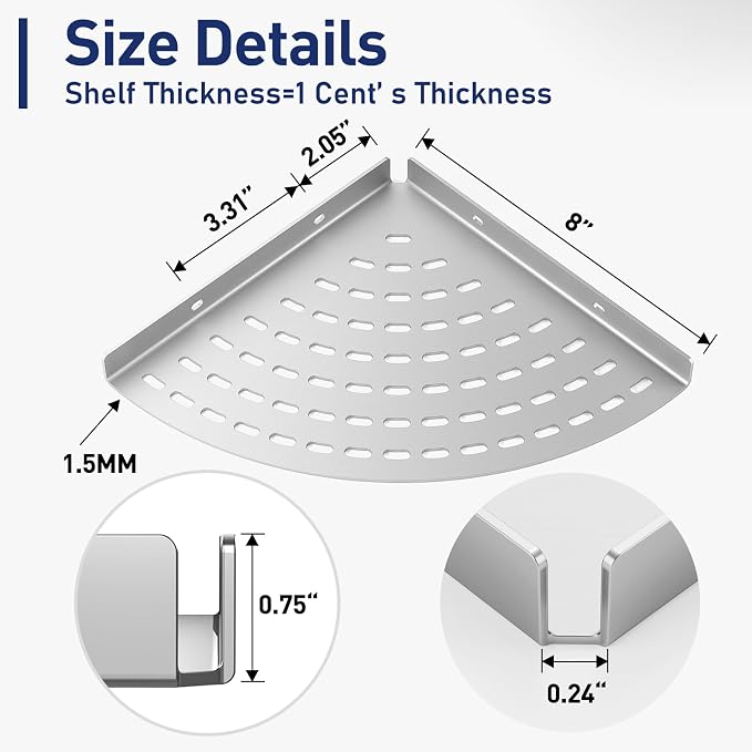2 Pack Corner Shower Shelves 304 Stainless Steel Shower Corner Shelf Brushed - Image 3