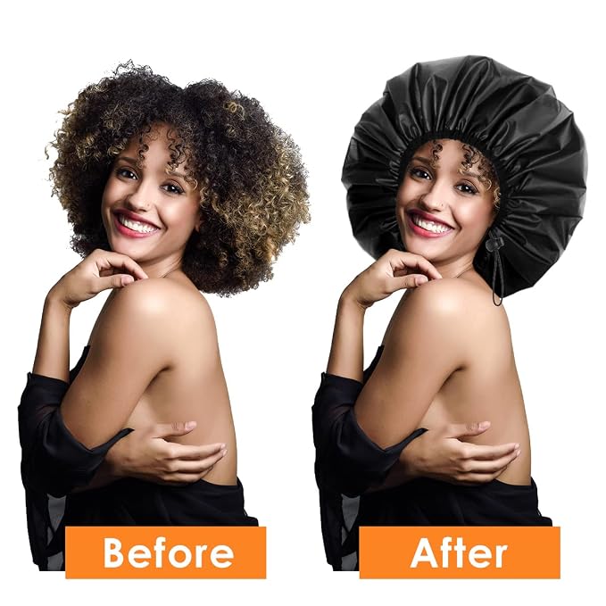 Auban Extra Large Shower Cap, Waterproof Reusable Hair Cap, XL Satin Lined - Image 6