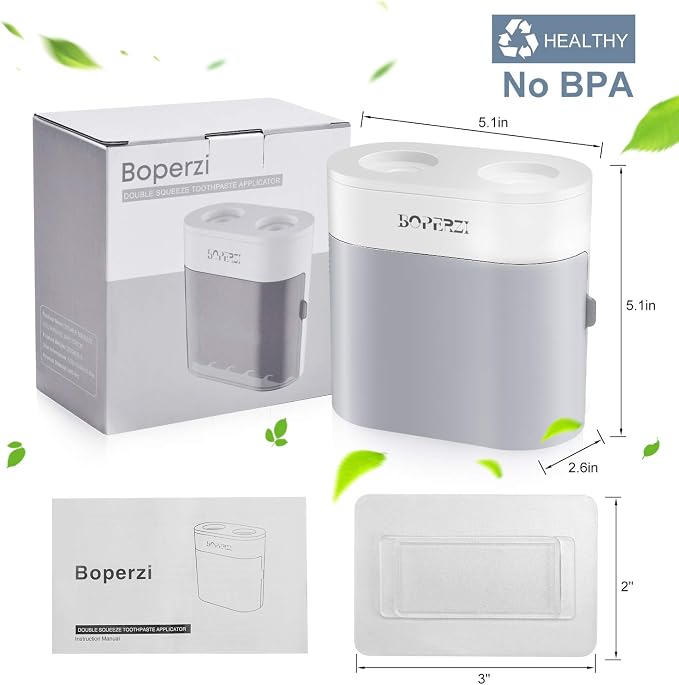 Boperzi Toothbrush Holder Wall Mounted Toothpaste Dispenser Gray Dustproof Cover - Image 6