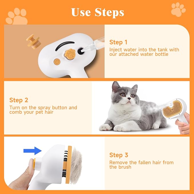 Pet Steam Brush for Dog & Cat – 3-in-1 Spray Hair Removal Comb for Shedding & - Image 5
