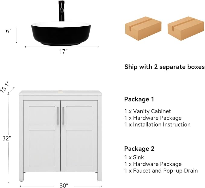 YOURLITE 30" White Bathroom Vanity - Image 3