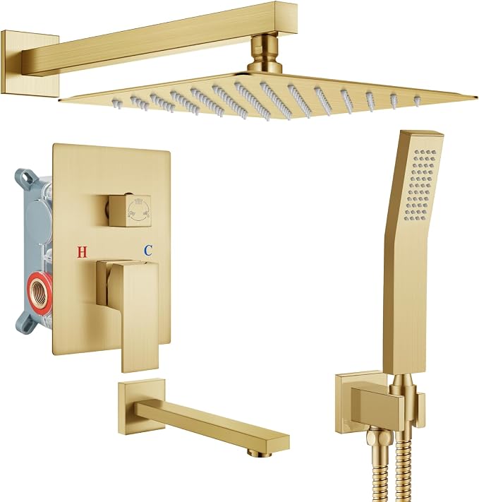 gotonovo Shower System with Tub Spout Wall Mounted Rain Shower Head and Handle by HOME