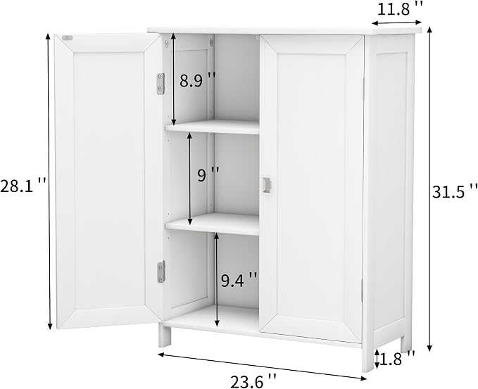 Bathroom Floor Cabinet with Adjustable Shelf Wooden Freestanding Storage - Image 2