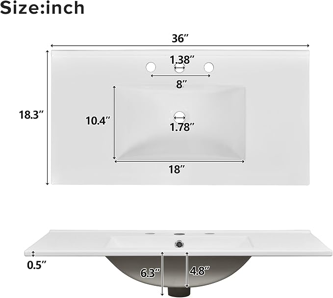 36" Bathroom Vanity with Solid Pine Frame, 1 Soft Close Door and 3 Drawers - Image 8