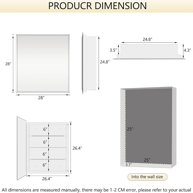 Bathroom Medicine Cabinet with 28x28 in Square Beveled Frameless Mirror - Image 2