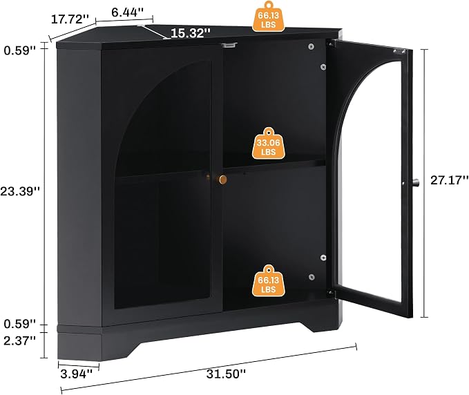 AVZEAR Modern Corner Cabinet, Mid Century Curved Corner Storage Shelf - Image 2