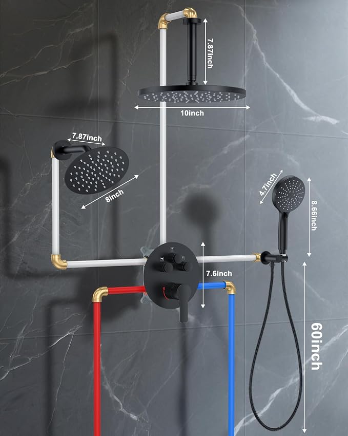 Shower System with Pressure Balance Valve, Matte Black - Image 6