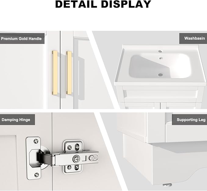Bathroom Vanity with Ceramic Sink, Bathroom Vanity Cabinet with 2 Doors - Image 3