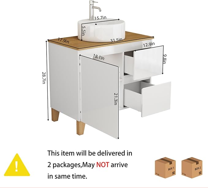 31.5-Inch Bathroom Vanity with Ceramic Sink Combo, Freestanding Bathroom - Image 2
