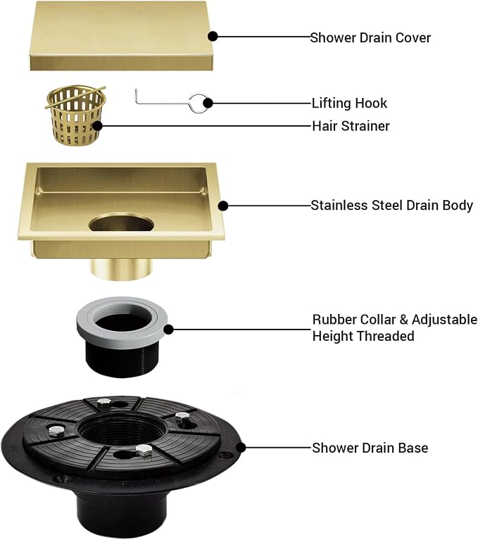 6 Inch Square Shower Floor Drain, Shower Drain Kit - Image 4