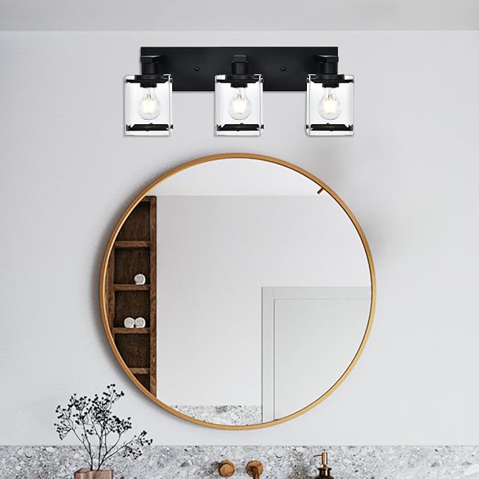 3-Light Black Bathroom Light Fixture Over Mirror, Vanity Wall Lighting - Image 6