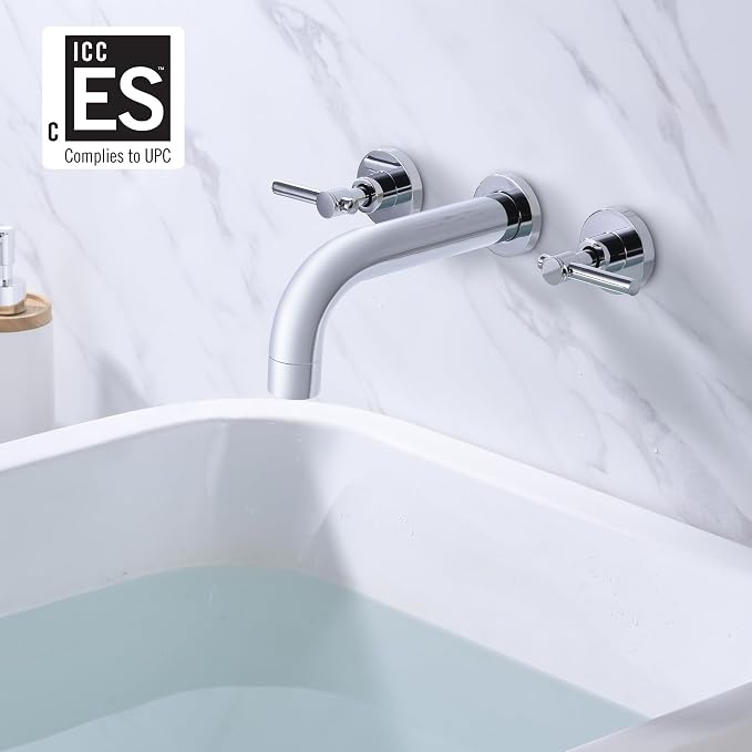 SUMERAIN Wall Mount Bathtub Faucet 3 Hole Tub Filler Faucet - Image 2