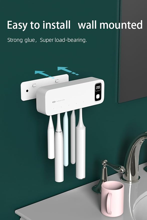 Toothbrush Cleaning Holder, Self Adhesive Toothbrush Cleaner, Timer Function - Image 5